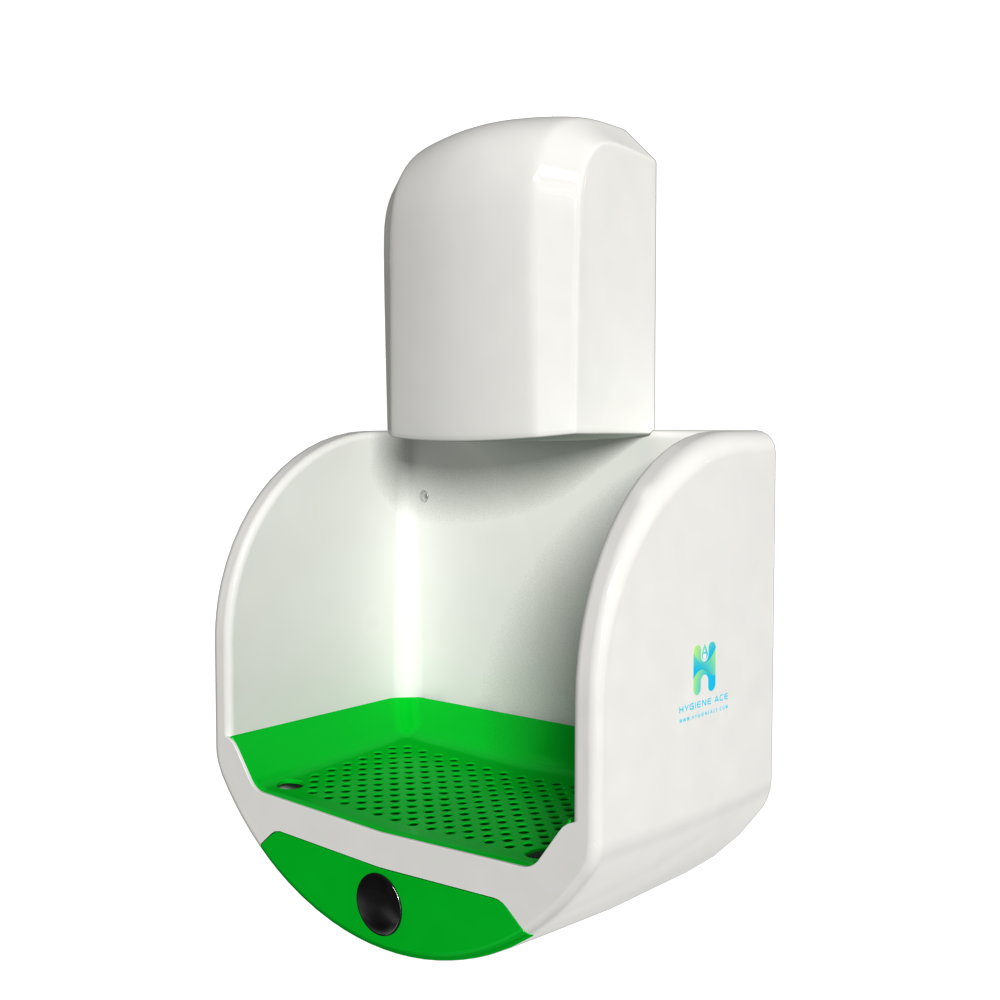 Image of the white Hygiene Ace A with the green tray